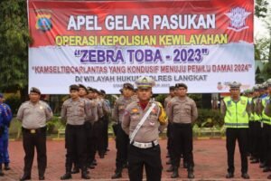 Polres Langkat Melaksanakan Gelar Pasukan Operasi Kepolisian Kewilayahan Zebra Toba 2023