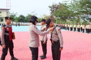 Polres Pesawaran Gelar Upacara Penerimaan 25 Siswa Latja Diktukba Polri Gel II TA 2023