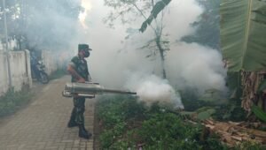 Cegah Penyakit Demam Berdarah, Babinsa Koramil Garum Laksanakan Penyemprotan Fogging Di Wilayah Binaannya