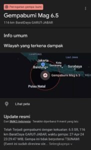 Telah Terjadi Gempa Bumi di Garut (Jawa Barat) dengan kekuatan 6,5 SR Sabtu Malam