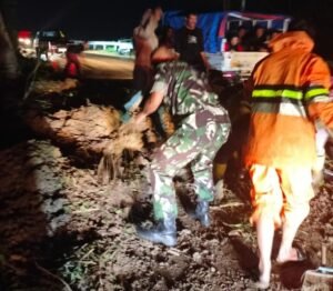 Longsor Di Desa Genting Babinsa Bergerak Cepat Terjun di Lokasi