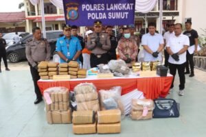 Polres Langkat Musnahkan 9.220,62 Gram Sabu dan 92.057,65 Gram Ganja Kering.