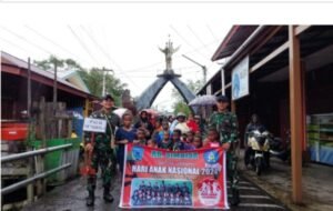 Satgas Yonif 125/SMB Ikuti Jalan Santai Dalam Rangka Hari Anak Nasional