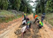 Satgas Pamtas Yonarmed 11 Kostrad dan Warga Gotong Royong Perbaiki Jalan Rusak di Desa Seikaduyan Taka