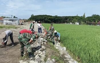 Demi Memperlancar Jalan Petani Menuju Sawah, Babinsa Bangun Talud