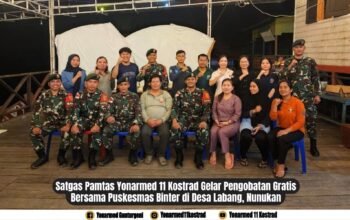 Satgas Pamtas Yonarmed 11 Kostrad Gelar Pengobatan Gratis Bersama Puskesmas Binter di Desa Labang, Nunukan