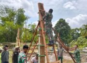 Pengabdian Satgas Yonif 762/VYS Gotong Royong Bangun Masjid Bersama Masyarakat