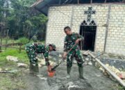 Dengan Semangat Gotong Royong, Satgas Pamtas RI-PNG Yonif 131/Brajasakti Bersama Warga Bangun Gereja di Perbatasan Papua
