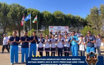 TINGKATKAN KESEHATAN FISIK DAN MENTAL, SATGAS SEMPU XXV-Q IKUTI PERAYAAN HARI YOGA INTERNASIONAL DI INDBATT.