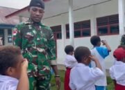 Satgas RI–PNG Yonif 763/SBA Latih PBB Siswa SD dan PAUD di Kampung Konja