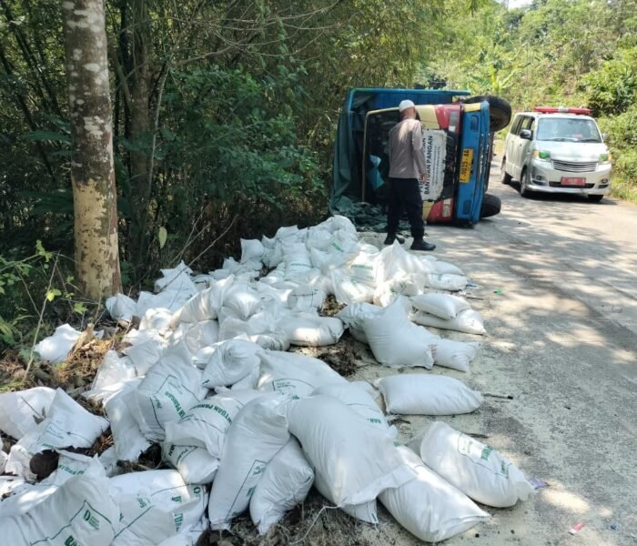 Mobil Pengangkut Bantuan Pangan Alami Laka Tunggal di Tanjakan Kampung Pagadungan, Polri Hadir Tangani Situasi