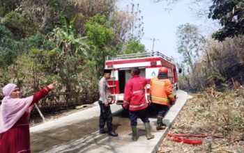 Bhabinkamtibmas Hadir di Lokasi Kebakaran Lahan Bambu di Jatiluhur