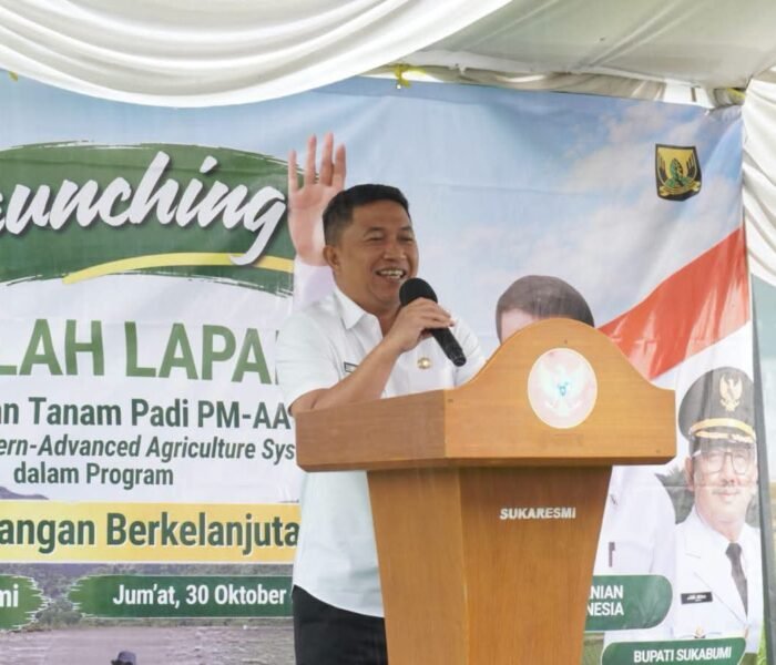 Wakil Bupati Sukabumi H. Andreas, S.E., Launching Sekolah Lapangan Penerapan Tanam Padi PM-AAS di Cijambe Girang Desa Sukaresmi Kecamatan Cisaat